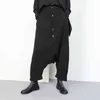 [EAM] 2022 Spring Autumn High Elastic Waist Black Button Split Joint Wide Leg Long Loose Pants Women Trousers Fashion YG2 211216