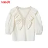 Women Retro Embroidery Romantic Blouse Lantern Sleeve Chic Female Shirt Tops 6H33 210416