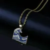 The Great Wave Off Kanagawa Iced Out Pendant Necklace Colorful Zirconia Hip Hop Gold Color Charm Chains Jewelry Gift Necklaces