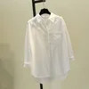Bahar Cep Katı Uzun Kollu Gömlek Kadın Artı Boyutu Gevşek Pamuk Dip Bluz Hırka Bayanlar Tops 8891 50 210508