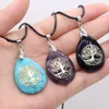 Waterdrop Tree of Life Symbol Reiki Healing Natural Stone Pendant Halsband Chakra Amethystrosa Rose Crystal Halsband Kvinnor Smycken