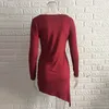 Unregelmäßige Sexy Street Style Kleid Dame Mode Outfits Kleidung Langarm Einfarbig Aushöhlen Pullover O Neck Mini Vestidos 210517