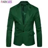 Hommes vert un bouton Blazer veste marque coupe ajustée costume décontracté Blazer hommes intelligent quotidien bureau affaires Sport manteau hauts 210522