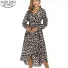 Mode Leopard Print V-krage Höst Långärmad Chiffong Klänning Maxi Klänningar för Kvinnor Vestido de Mujer 11906 210417