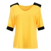 Kvinnors Patchwork Cold Shoulder T-shirt 5xl Plus Storlek Toppar V-Neck Half Sleeve Kvinna Tee Sommar Sommar Casual T För Kvinnor 210607