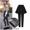 Fleece Lady Warm Skinny Pants for women Plus Size 5XL 6XL Skirt + Long Trousers Women Black Winter Leggings fake 2pieces 210519