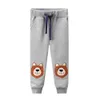 Jumping Meters Autumn Girls Animals Embroidery Cute Children's Sweatpants Stripe Drawstring Baby Full Length Trousers Pants 210529