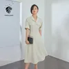 Fansilanen Office Lady Beige платье Французская длинная рабочая одежда юбка женское лето высокая талия нижняя одежда 210607