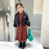 秋のスタイルの女の子の革の布の子供たちのジャケットファッショナブルなベビーコート洋風トップベビーガール服210701