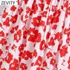 Women Puff Sleeve Red Floral Print Pleats Cake Midi Dress Chic Female Square Collar Elastic Casual Vestidos Party Dresses DS8379 210603