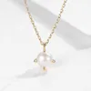 Eleshe 925 Sterling Silver för kvinnor Fresh Pearl Pendant Halsband med 18K guldpläterad länkkedja smycken bröllopsgåva