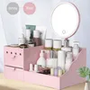 Boîte de rangement de maquillage miroir LED Salle de bain Grand-capacité Cosmetics Beauty Beauty Skin Care Dressher Girl 210423