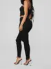 Siyah ve Beyaz Yırtık Kot Kadınlar İnce Denim kot pantolon gündelik sıska kalem pantolon moda kadın giyim artı boyutu S-3XL2061