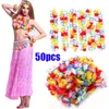 50pcs Hawaii Party Flower Garland Farmhouse Décor Porte Couronne Hawai Decoracion Party Hawaiian Flowers 211104