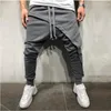 Men's Pants Fashion Men Harem Solid Color Drawstring Asymmetric Double Layer Long Running Jogger Baggy 2021 For Clothings