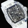 12-01 Montre DE Luxe montres pour hommes Mouvement tourbillon manuel suisse Boîtier en verre Bracelet en caoutchouc Montre de luxe design évidée