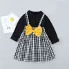 Gooporson Fall Kids Kläder Mode Långärmad Shirtbow Slips Plaid Strapless Kjol Söt Baby Girls Kläder Ställ Barn Outfit 210715