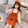 Girls Clothes Dot Sweatshirt + Jumpsuit Teenage Clothing Casual Style For Spring Autumn Kid 210528
