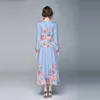 Otoño Pasarela Manga Larga Linterna Dres's Estampado Floral Vintage Elegante con cinturón 210531