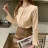 Dames Blouses Shirts Champagne Chiffon Blouse Dames Lange Mouw Ronde hals Kleding Voor Mode Elegante Tops Shirt Solid Office