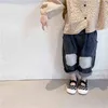 春の秋の男の子の女の子ファッションニーパッチジーンズ緩いカジュアルハーレムデニムパンツ211102