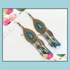 Dangle Kroonluchter Oorbellen Sieraden Retro Etnische Stijl Mode Oval Blad Overdreven Indiaas Rijst Kralen Lange Fringe Drop Levering 2021 4DNSV