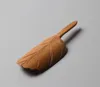 100pcs / parti 13 * 4,5 cm bladform handgjord snidad natuell bambu te scoops kung fu tea-sked sn4194