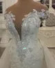 Abiti da sposa a sirena modesti con gonna staccabile Paillettes brillanti Cristalli Perline Applicazioni Abito da sposa lungo con schiena trasparente