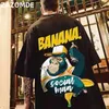 ZAZOMDE Hip Hop Erkek Pamuk T-shirt Moda Gevşek Erkekler BF Öğrenci Muz Baskı Kısa Kollu Tees Serin Adam Yuvarlak Boyun Tişört 210714