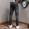 LY Vintage Moda Mężczyźni Dżinsy Luźne Fit Splitty Projektant Dorywczo Szeroki Noga Denim Zima Gruby Vet Ciepłe spodnie Harem