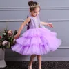 Moda Dziewczyny Suknie Tulle Tulu Puffy Ball Suknia Kids Flower Girl Dress Bow Bez Rękawów Toddler Pagewant Suknie