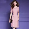 Women Summer Designer Elegant Pink Dress Female Pink Slim Ruched Button Work Office Business Cocktail Party A-Line Dress Vestido 210525