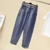 Jeans för kvinnor plus storlek höst höga veps lös mjukmedel fotled-längd mamma denim harem byxor 4xl 5xl 210629
