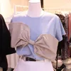 Solidny łuk Koreański T Shirt Kobiety Krótki Rękaw Wiosna Summer T-shirt Sweet Fashion Ins Patchwork Ropa Mujer 14909 210415