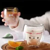 Double-layer Glass Cup Creative Cute Carton Bear Heat-resistant Coffee Milk Juice Beer Cups Teacup For Lady Christmas Gift 280ml Wine Glasse