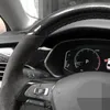 Housse de volant de voiture en daim noir, antidérapante, cousue à la main, en Fiber de carbone, pour Volkswagen Golf 7 Mk7 Passat B8