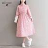 Mori Girl Robe Femme Primavera Autunno Pink Sweet Dress Abiti Donna Manica lunga Cherry Stampato Vintage Abiti di velluto a coste 210520