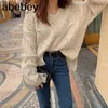 Autumn Lady's Sweater Long Sleeve Plain Color Pullovers Ins V-neck Warm Knitted Jumper Sweaters Women Tops 210715