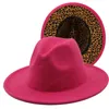 Простой широкий Brim Leopard Red Bottom Fedora Женская шерсть войлока шляпа женщин мужчин вечеринка трилби джазовые церковные шляпы лоскутное панама