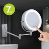 Складной кронштейн, удлиненное зеркало для ванной комнаты со светодиодной подсветкой, 7-дюймовые настенные двухсторонние умные косметические зеркала для макияжа9702828