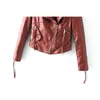 빈티지 여성 짧은 재킷 가을 슬림 숙녀 갈색 코트 여성 PU 가죽 자켓 여자 패션 가짜 세련 된 210427