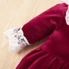 2-delige baby mooie fleece kant jumpsuit en hoofdband set 210528