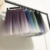 Spring Autumn gradient fluffy skirt high waist A-line Purple miniskirt Blue large swing female green yarn Pleated skirt Girl