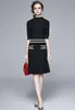Autumn Sexy Slim Black Bodycon Knitted Dress Runway 2023 Ladies Designer Summer Half Sleeve Mock Neck Holiday Prom Office Chic Pencil Dresses Graceful Women Clothes