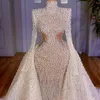 Ärmpärlor långa bröllopsklänningar pärlor brudklänningar med löstagbar kjol dubai vestido de novia anpassning