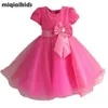 miqiaikids 2021 New Style Summer Girl Drees Party With Bow Dress Children Princess Kids Dress 2 4 6 8 Years 1272 Q0716
