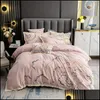 Ensembles de literie Fournitures Textiles de maison Jardin Coton Épaissie Matte Broderie Blanc Ensemble de lit Couleur unie Couette Er Drap Lin Queen King Siz