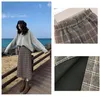 Plus Size 4XL Vintage Wełniana Plaid Spódnica Kobiety Wysoka Talia Jesień Zima Długie Panie Eleganckie Woolen Midi Dla Dziewczyny 210421