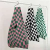 NXY shoppingväskor Pouch Women Diamond Check Knit Handväska Bekväm koreansk enkel och fashionabla fällbara förvaringskulder 220128
