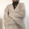 Lång tjock stickad tröja kvinnor höst vinter cardigans lösa fickor kappa stickad jacka cardigan elegant maxi toppar streetwear